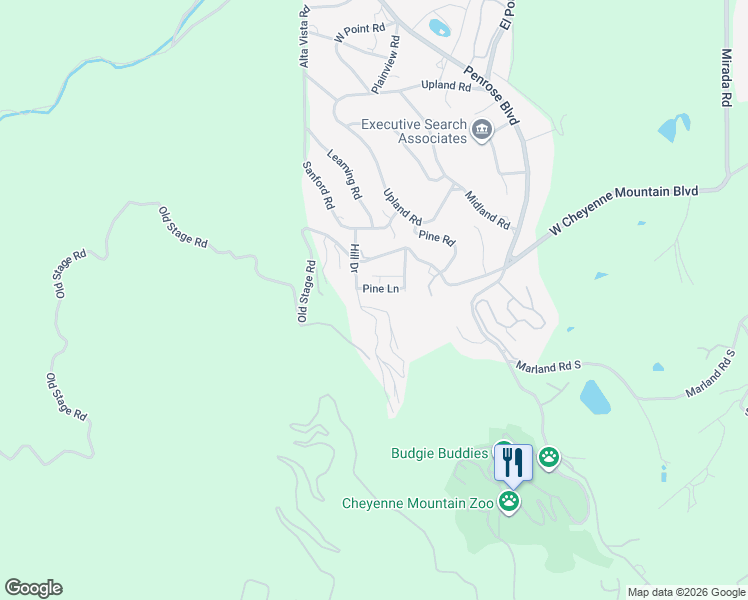 map of restaurants, bars, coffee shops, grocery stores, and more near 1745 Spruce Lane in Colorado Springs
