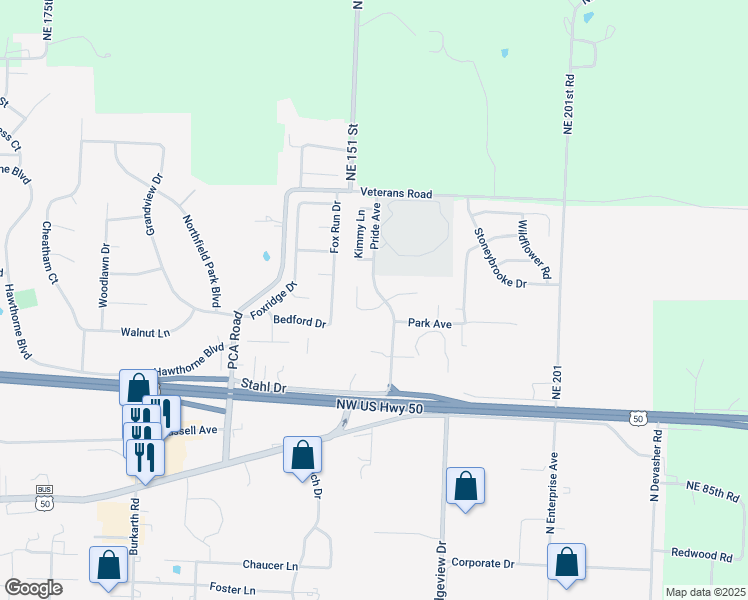 map of restaurants, bars, coffee shops, grocery stores, and more near 1113b Sandra Drive in Warrensburg
