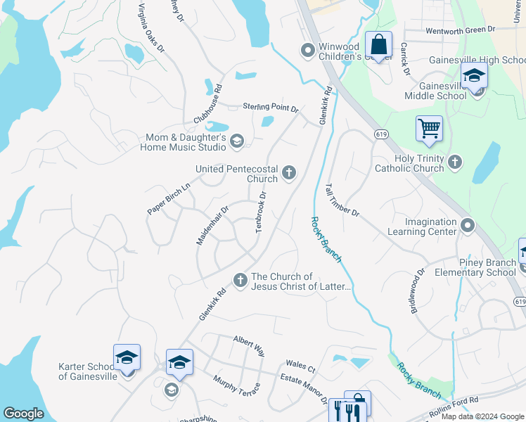 map of restaurants, bars, coffee shops, grocery stores, and more near 8229 Tenbrook Drive in Gainesville