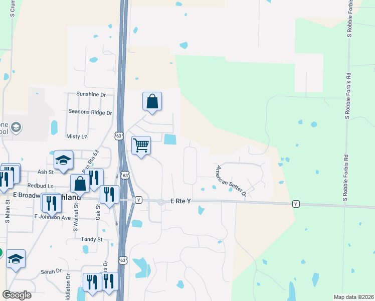 map of restaurants, bars, coffee shops, grocery stores, and more near 14500-14798 Quail Ridge Road in Ashland