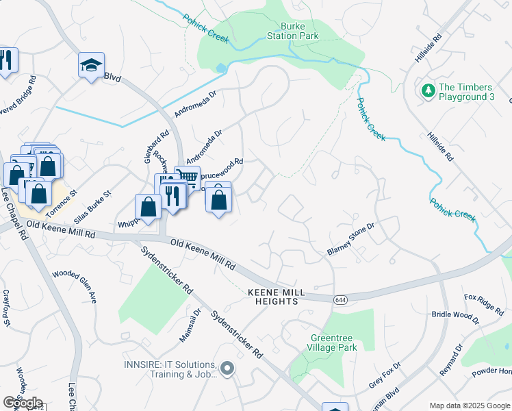map of restaurants, bars, coffee shops, grocery stores, and more near 6473 Fenestra Court in Burke