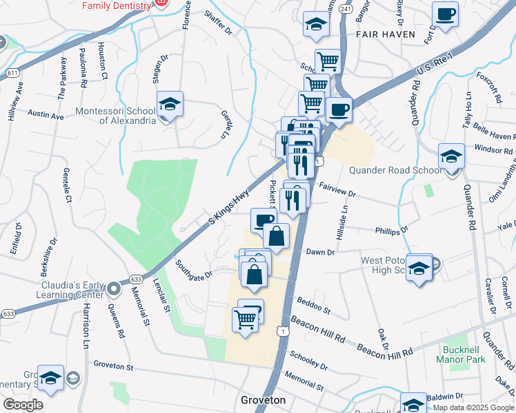 map of restaurants, bars, coffee shops, grocery stores, and more near 3008 Franklin Street in Alexandria