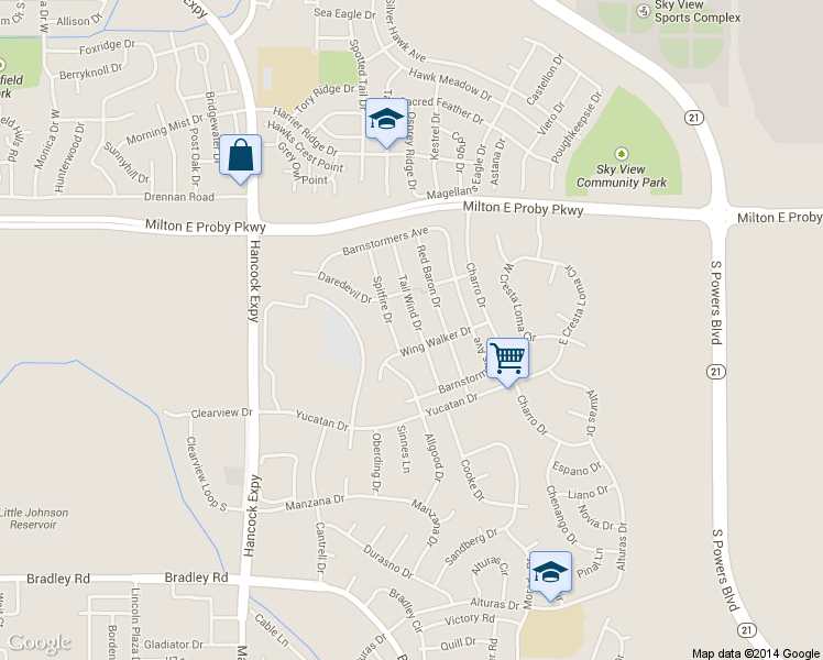 map of restaurants, bars, coffee shops, grocery stores, and more near 3668 Tail Wind Drive in Colorado Springs