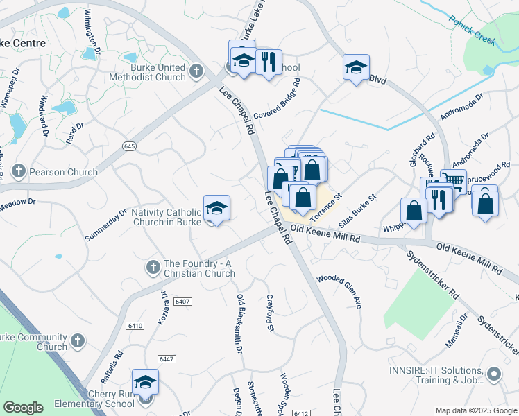 map of restaurants, bars, coffee shops, grocery stores, and more near 9612 Minstead Court in Burke