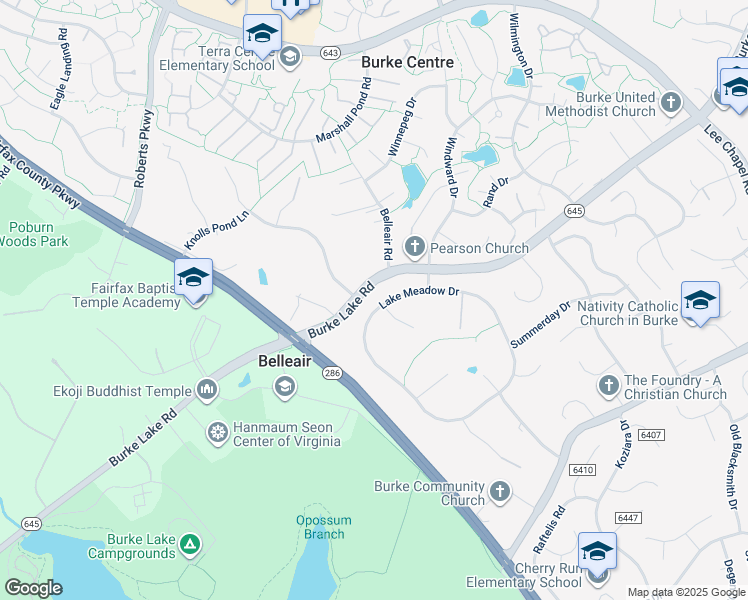 map of restaurants, bars, coffee shops, grocery stores, and more near 6462 Lake Meadow Drive in Burke