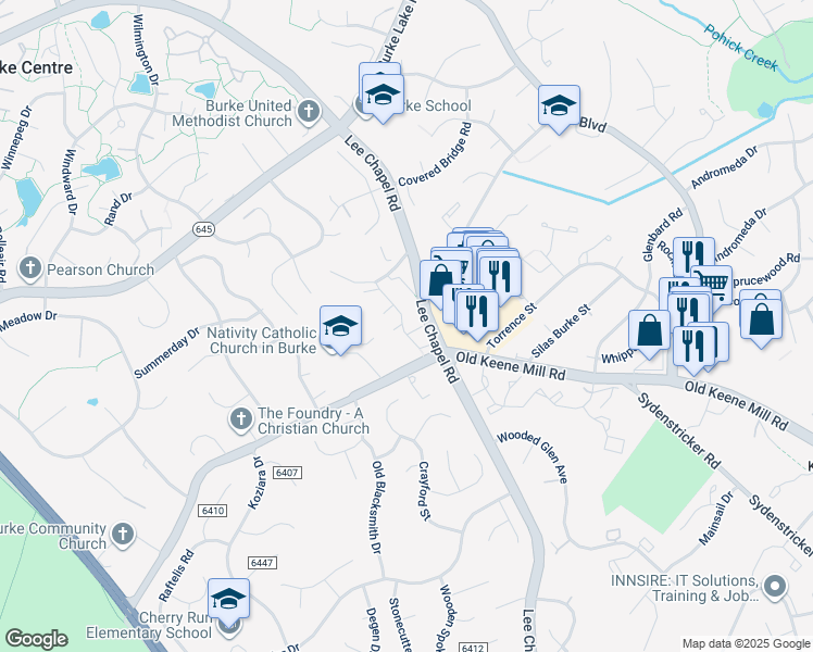 map of restaurants, bars, coffee shops, grocery stores, and more near 9612 Minstead Court in Burke