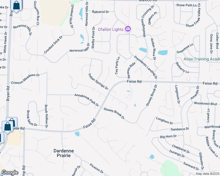 map of restaurants, bars, coffee shops, grocery stores, and more near 1590 Indian Springs Drive in O'Fallon