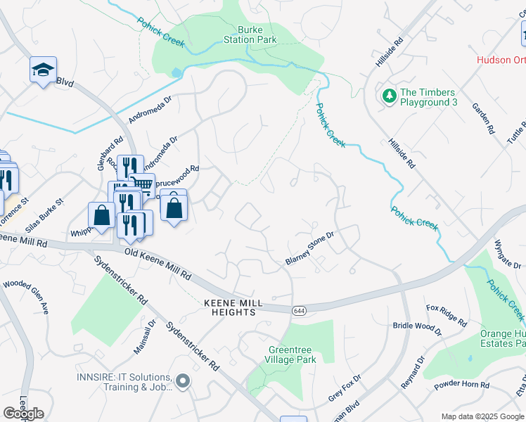 map of restaurants, bars, coffee shops, grocery stores, and more near 9072 Tiffany Park Court in Springfield