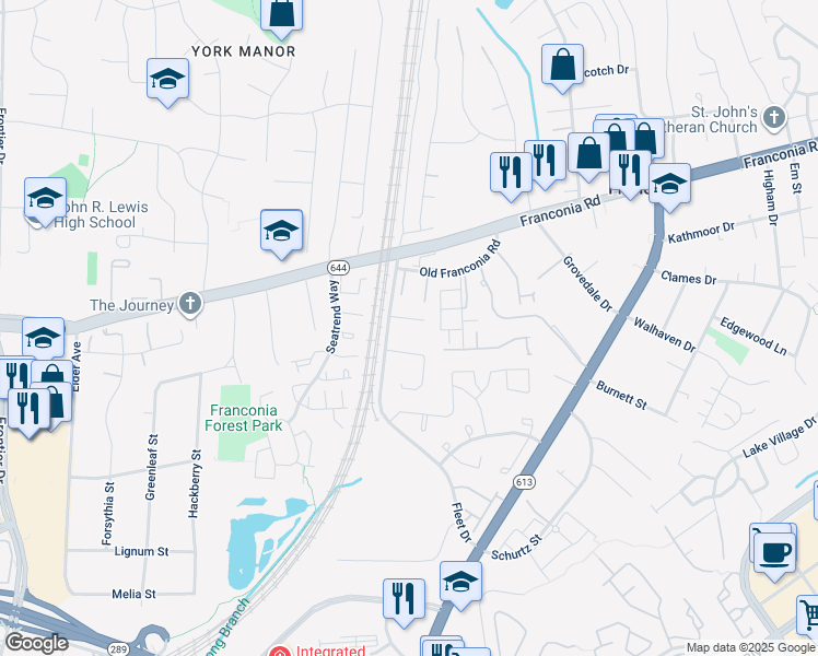 map of restaurants, bars, coffee shops, grocery stores, and more near 6257 Fogle Street in Alexandria
