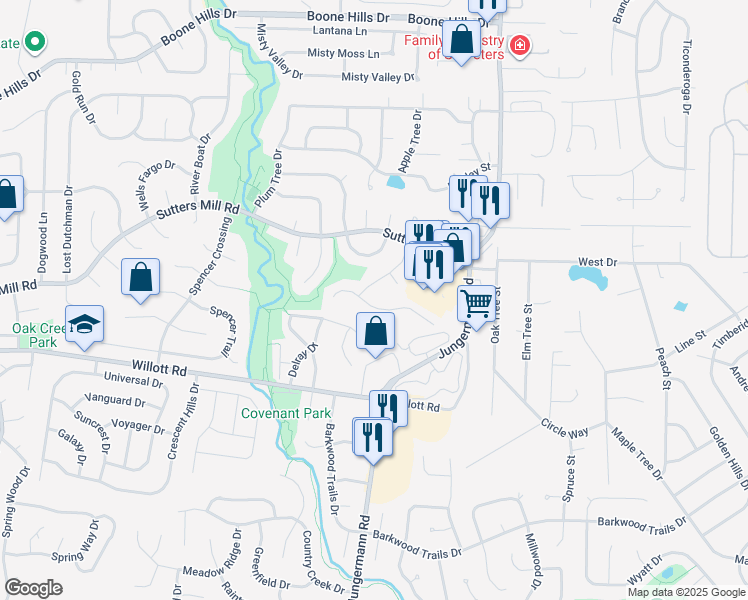 map of restaurants, bars, coffee shops, grocery stores, and more near 9 Telluride Drive in St. Peters