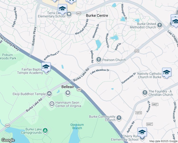 map of restaurants, bars, coffee shops, grocery stores, and more near 6462 Lake Meadow Drive in Burke