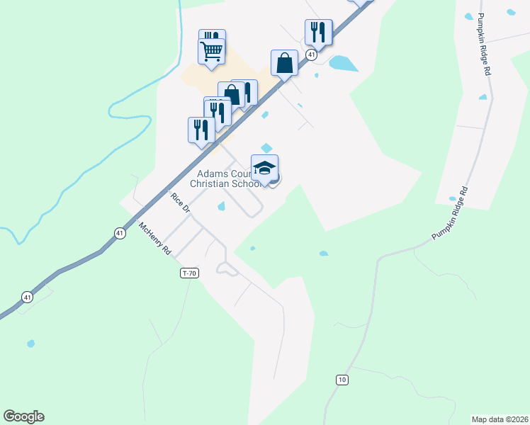 map of restaurants, bars, coffee shops, grocery stores, and more near 222 Spruce Lane in West Union