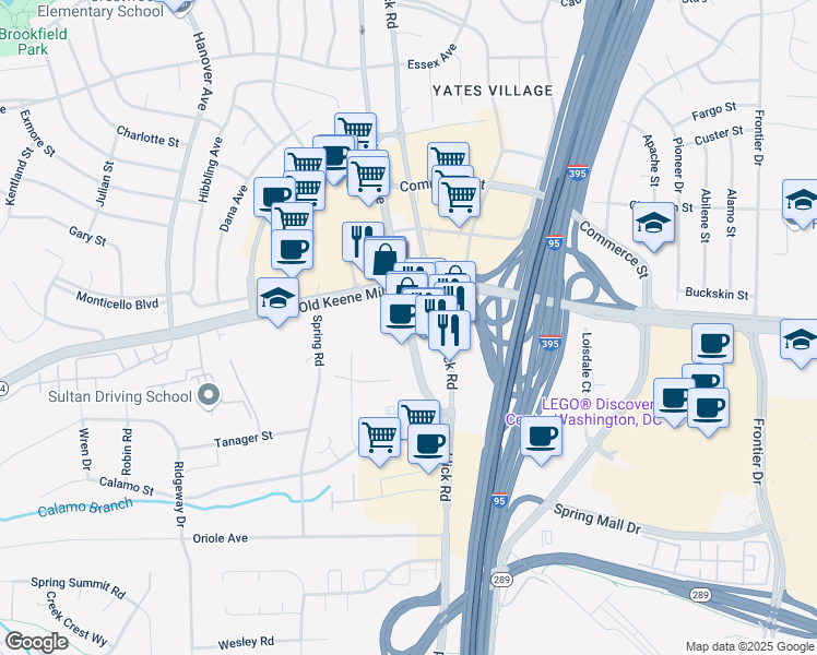 map of restaurants, bars, coffee shops, grocery stores, and more near 6343 Springfield Boulevard in Springfield
