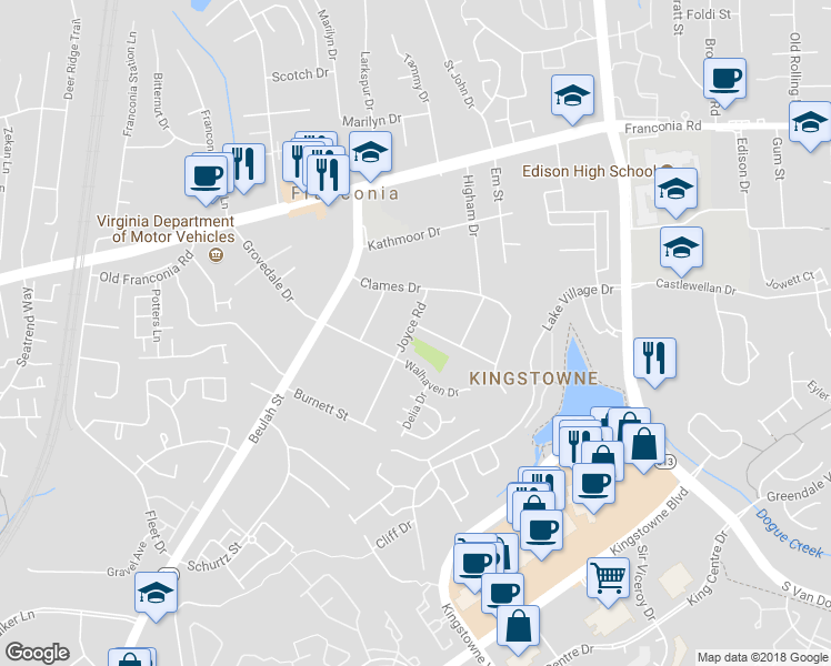 map of restaurants, bars, coffee shops, grocery stores, and more near 6009 Edgewood Lane in Alexandria