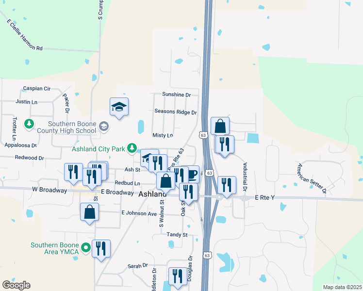 map of restaurants, bars, coffee shops, grocery stores, and more near 501 North Henry Clay Boulevard in Ashland