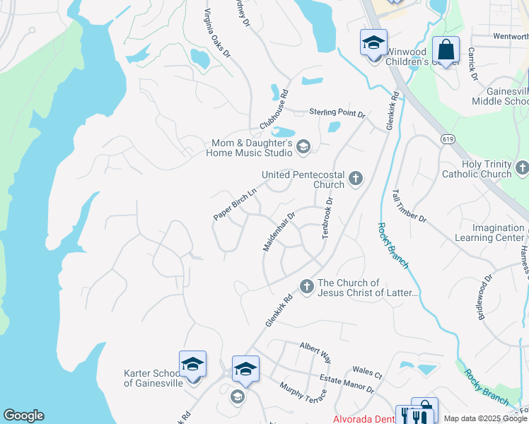 map of restaurants, bars, coffee shops, grocery stores, and more near 8367 Crackling Cedar Lane in Gainesville