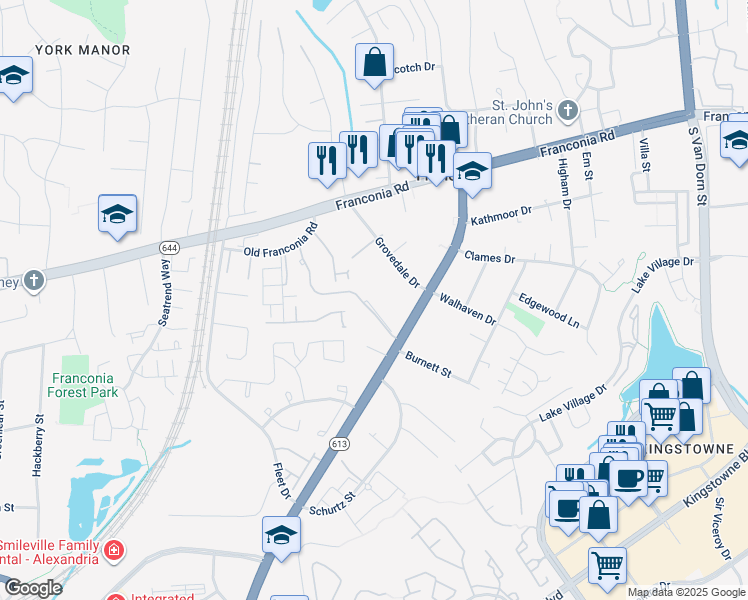 map of restaurants, bars, coffee shops, grocery stores, and more near 6519 Gildar Street in Alexandria