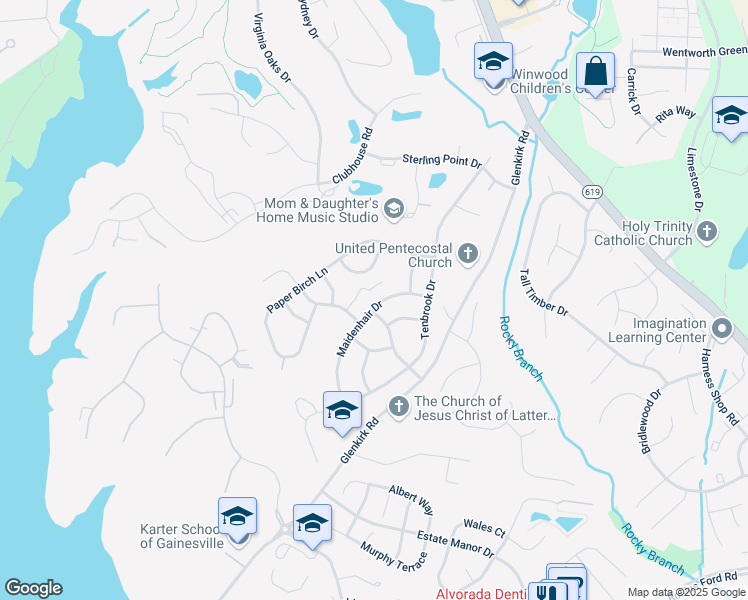 map of restaurants, bars, coffee shops, grocery stores, and more near 12080 Maidenhair Drive in Gainesville