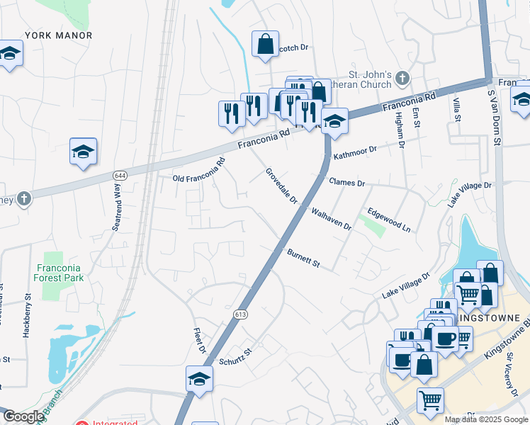 map of restaurants, bars, coffee shops, grocery stores, and more near 6519 Gildar Street in Alexandria