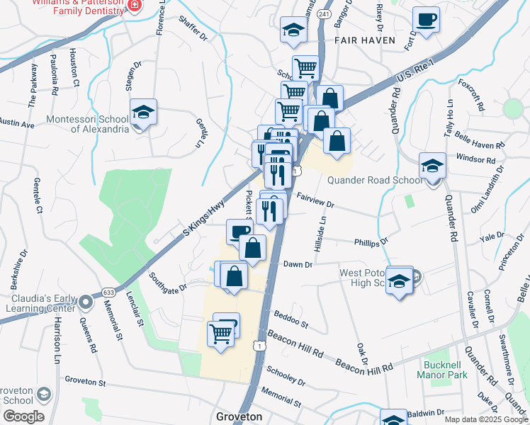 map of restaurants, bars, coffee shops, grocery stores, and more near 2820 Franklin Street in Alexandria