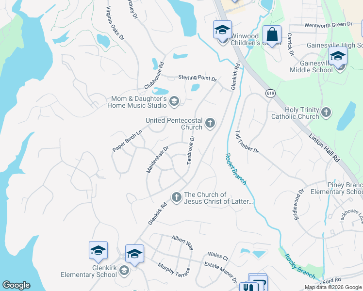 map of restaurants, bars, coffee shops, grocery stores, and more near 12053 Maidenhair Drive in Gainesville
