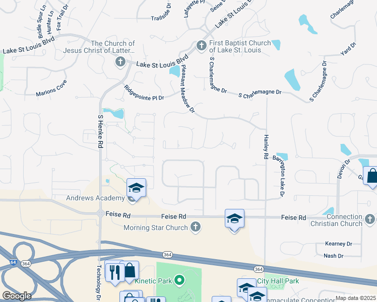 map of restaurants, bars, coffee shops, grocery stores, and more near 224 Silent Meadow Drive in Lake Saint Louis