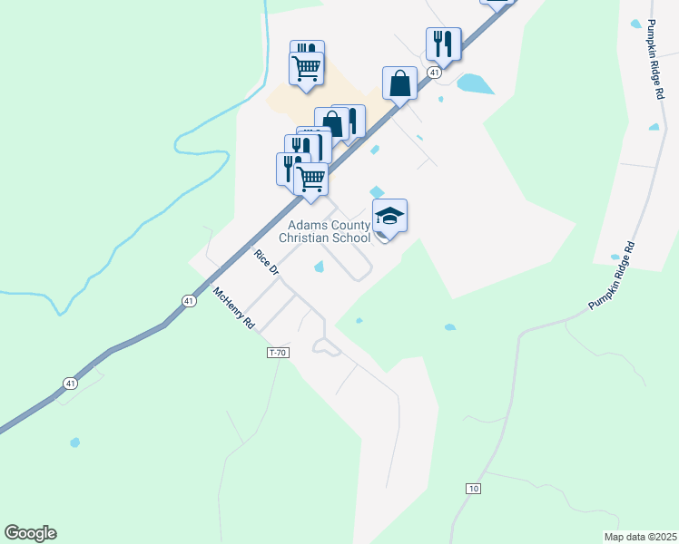 map of restaurants, bars, coffee shops, grocery stores, and more near 100 Spruce Lane in West Union
