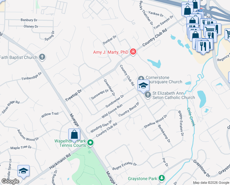 map of restaurants, bars, coffee shops, grocery stores, and more near 2714 Greenleaf Drive in Saint Charles