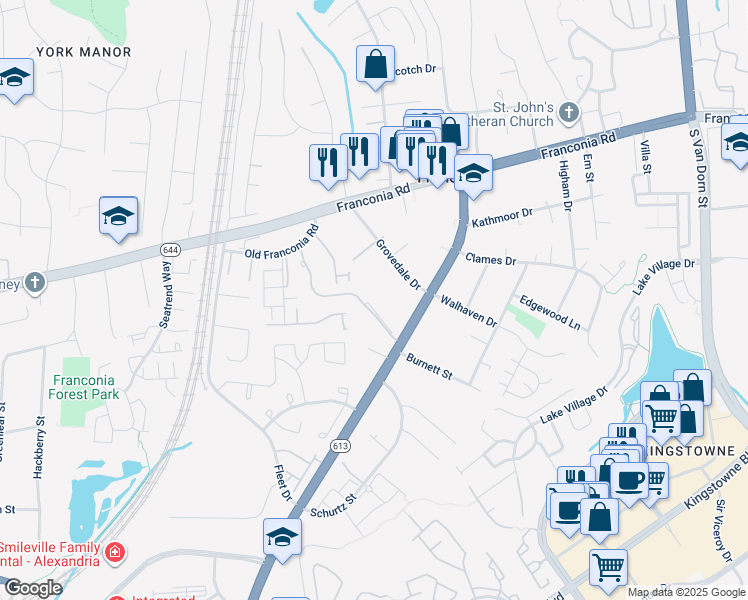 map of restaurants, bars, coffee shops, grocery stores, and more near 6517 Gildar Street in Alexandria