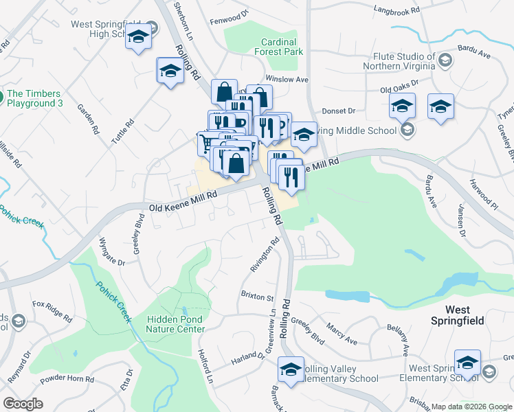 map of restaurants, bars, coffee shops, grocery stores, and more near 6361 Regal Oak Drive in West Springfield