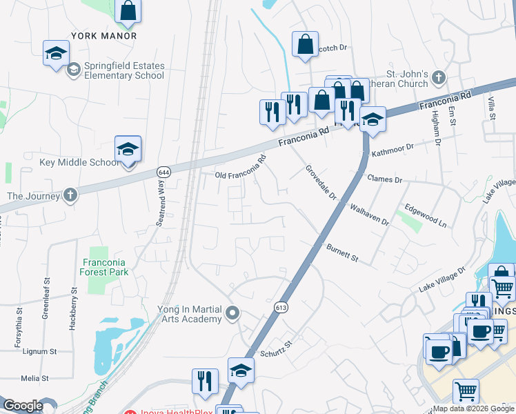 map of restaurants, bars, coffee shops, grocery stores, and more near 6428 Gildar Street in Alexandria