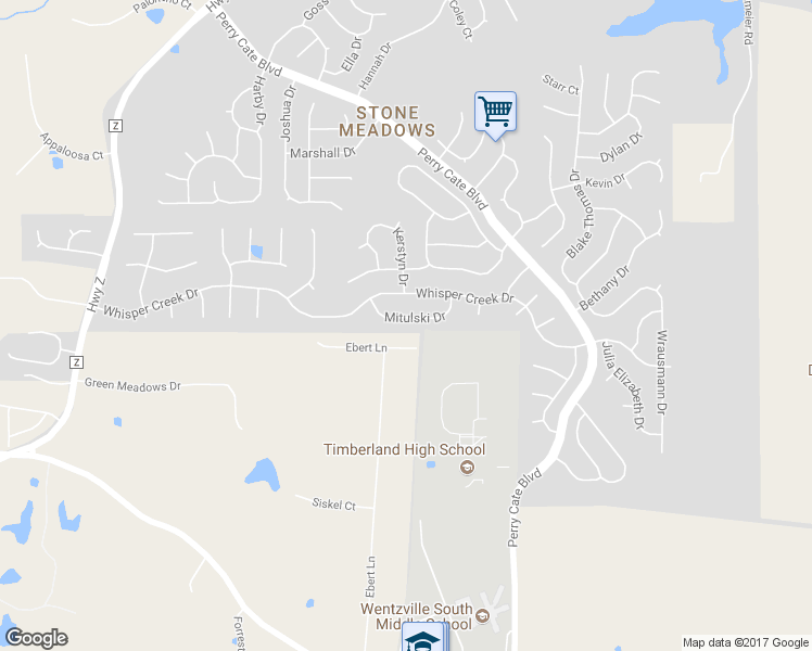 map of restaurants, bars, coffee shops, grocery stores, and more near 338 Mitulski Drive in Wentzville