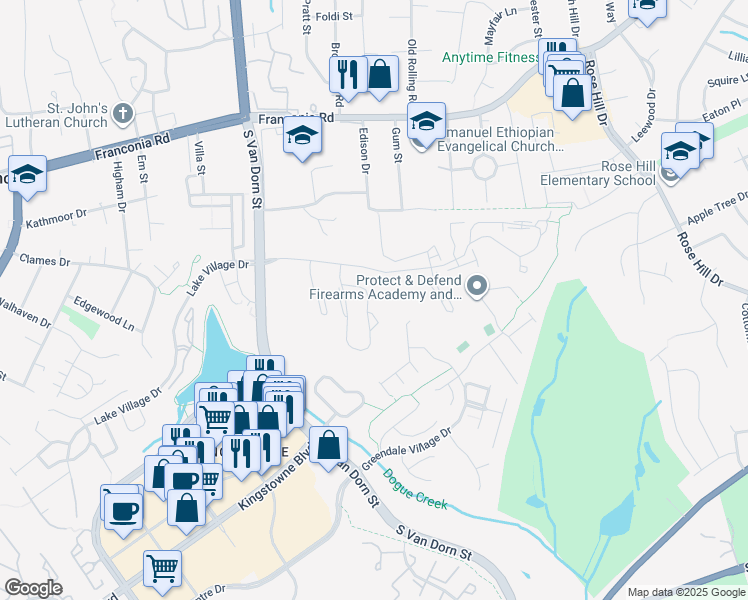 map of restaurants, bars, coffee shops, grocery stores, and more near 6642 Kelsey Point Circle in Alexandria