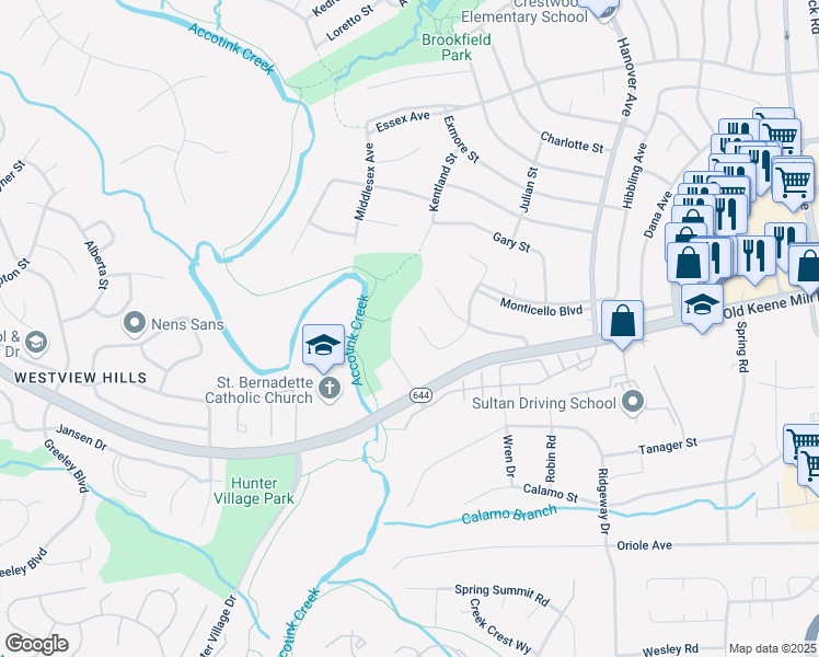 map of restaurants, bars, coffee shops, grocery stores, and more near 6425 Julian Street in Springfield