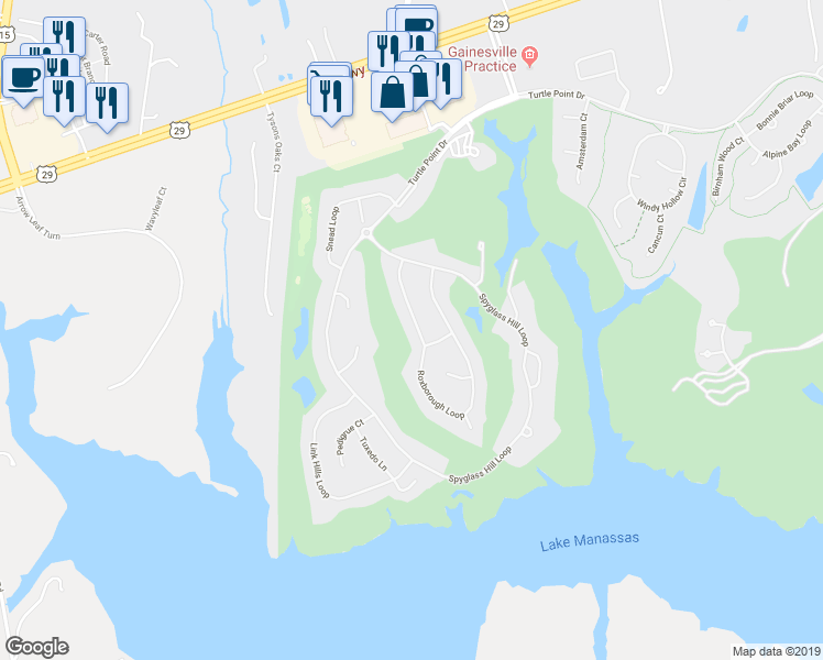 map of restaurants, bars, coffee shops, grocery stores, and more near 8228 Roxborough Loop in Gainesville