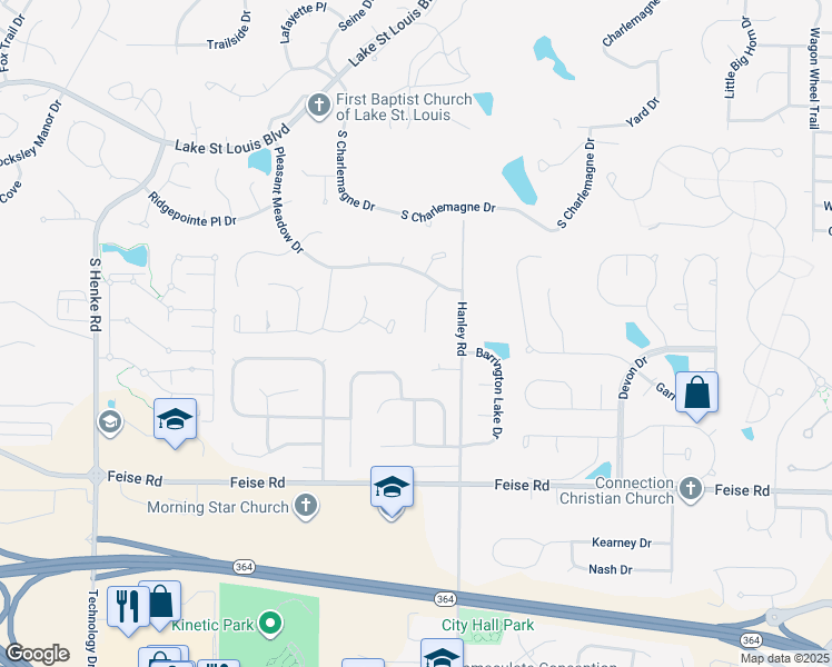 map of restaurants, bars, coffee shops, grocery stores, and more near 611 Geiser Brook Court in Lake Saint Louis