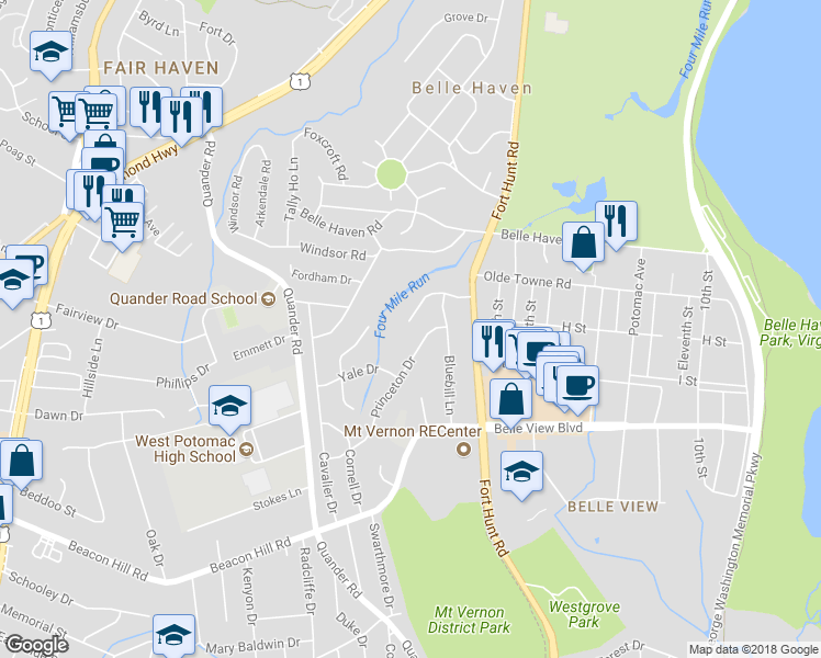 map of restaurants, bars, coffee shops, grocery stores, and more near 2013 Swan Terrace in Alexandria