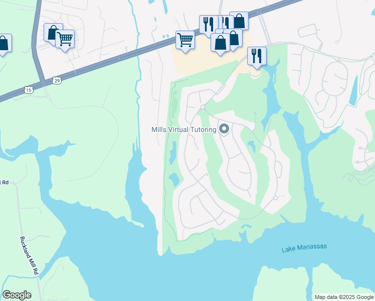 map of restaurants, bars, coffee shops, grocery stores, and more near 15701 Spyglass Hill Loop in Gainesville