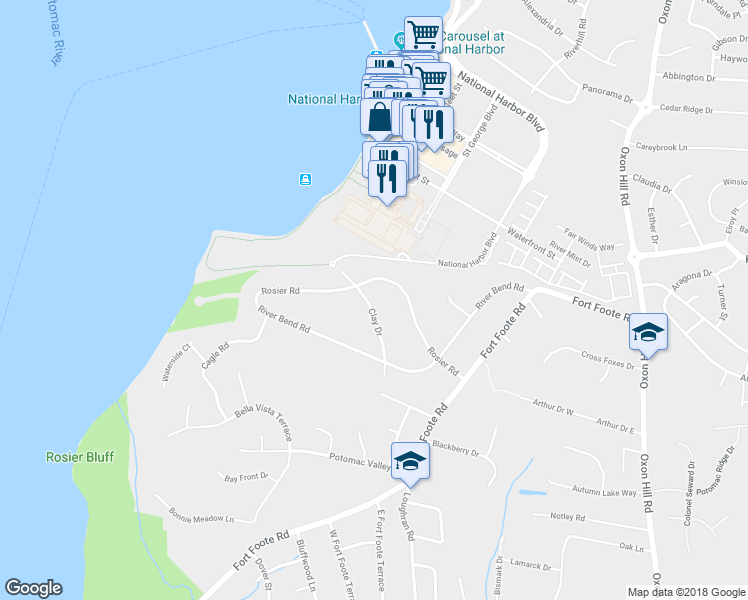 map of restaurants, bars, coffee shops, grocery stores, and more near 8204 Clay Drive in Fort Washington
