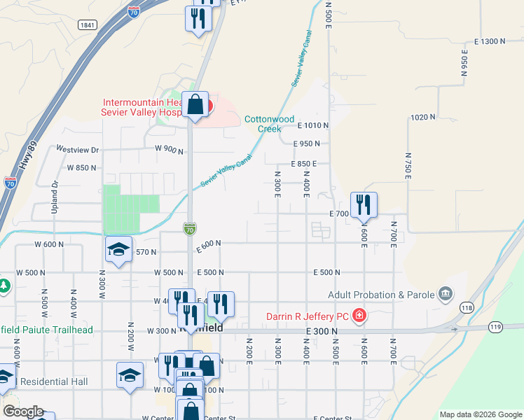 map of restaurants, bars, coffee shops, grocery stores, and more near 712 Crestview Drive in Richfield