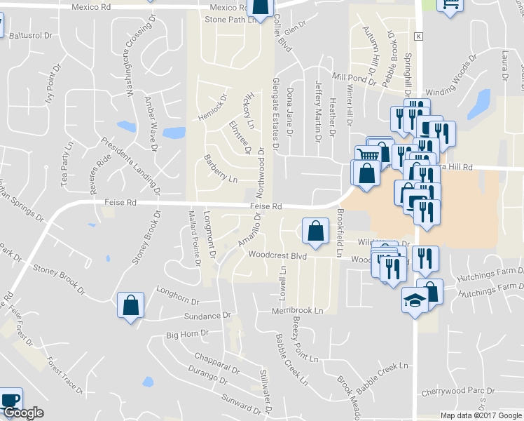 map of restaurants, bars, coffee shops, grocery stores, and more near 1 Big Timber Court in O'Fallon