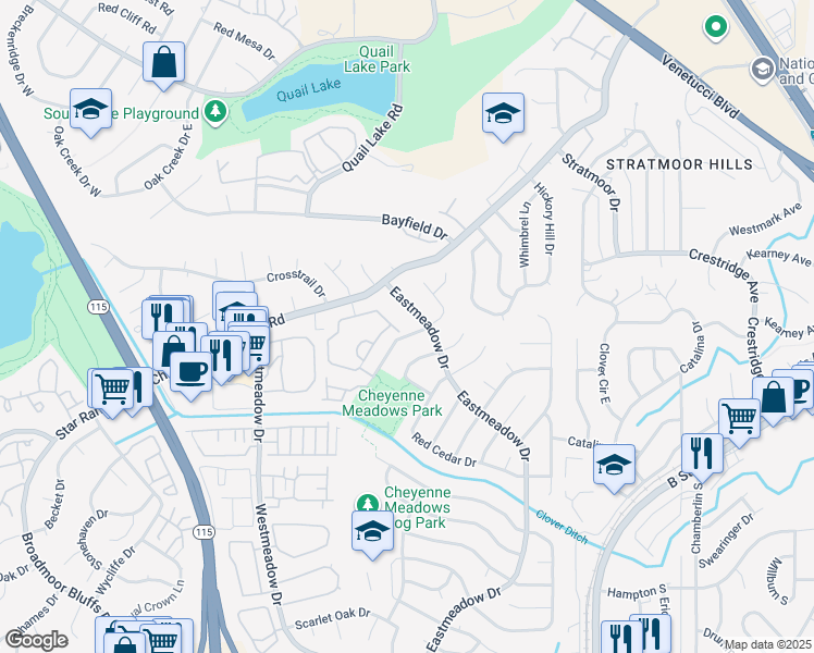 map of restaurants, bars, coffee shops, grocery stores, and more near 3850 Strawberry Field Grove in Colorado Springs