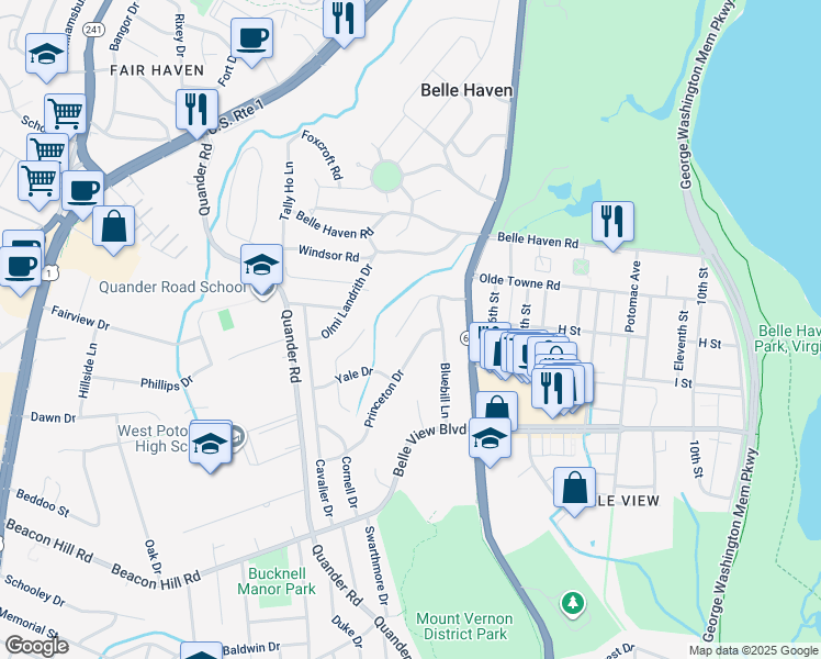 map of restaurants, bars, coffee shops, grocery stores, and more near 2013 Swan Terrace in Alexandria
