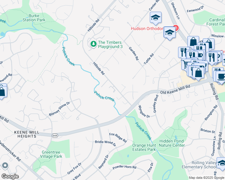 map of restaurants, bars, coffee shops, grocery stores, and more near 8818 Surveyors Place in West Springfield