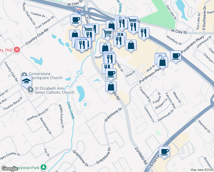 map of restaurants, bars, coffee shops, grocery stores, and more near 1508 Lake Court in Saint Charles