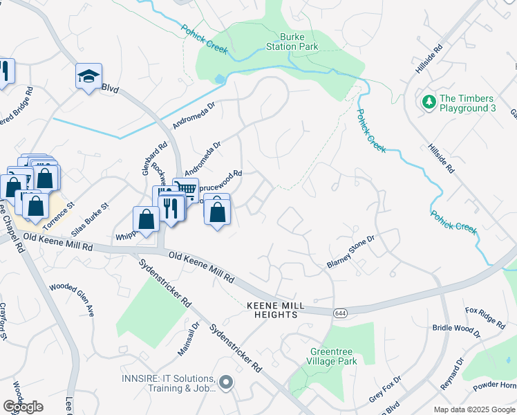 map of restaurants, bars, coffee shops, grocery stores, and more near 124 Fenestra Court in Burke