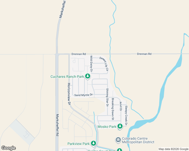 map of restaurants, bars, coffee shops, grocery stores, and more near 9519 Desert Lily Circle in Colorado Springs