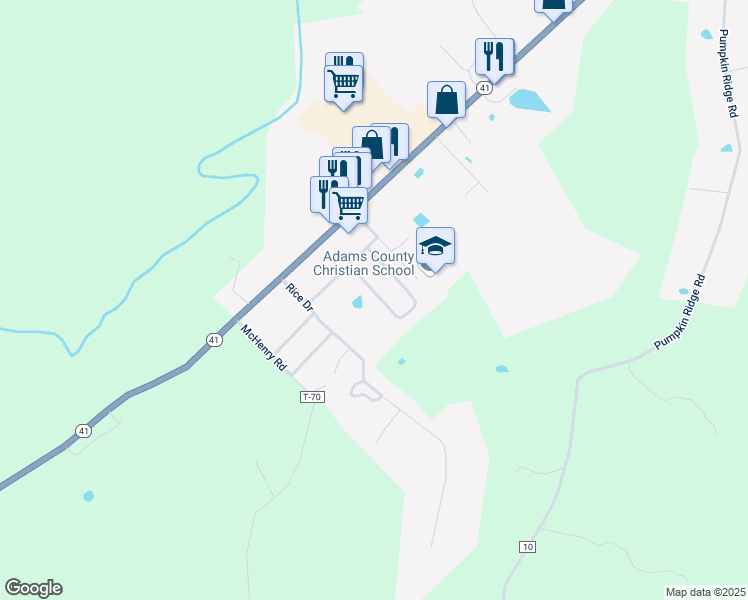 map of restaurants, bars, coffee shops, grocery stores, and more near 100 Spruce Lane in West Union