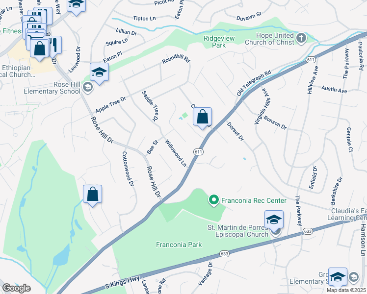 map of restaurants, bars, coffee shops, grocery stores, and more near 6410 Maryview Street in Alexandria