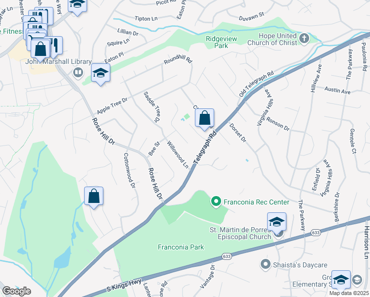 map of restaurants, bars, coffee shops, grocery stores, and more near 6410 Maryview Street in Alexandria